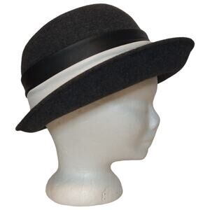Vintage Sonni Gray‎ Rolled Brim Hat Black White Band Accent 7" Inner Wool Felt